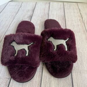 PINK Purple Fluffy Dog Logo Slippers Large